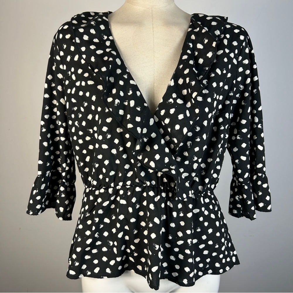 ❤️ Vero Moda Black and White Patterned Blouse L
